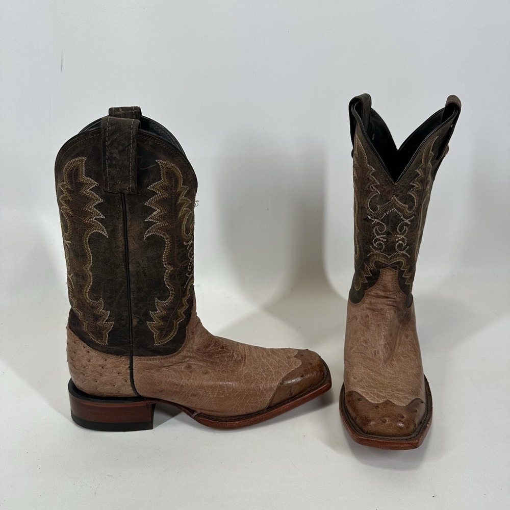 Justin Boots Ostrich Square Toe Men's Size 7.5 B Cap Toe